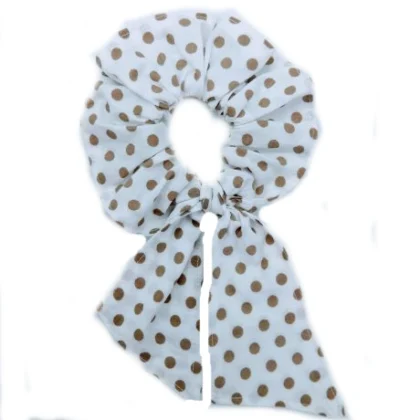 Chouchou ruban blanc pois beiges