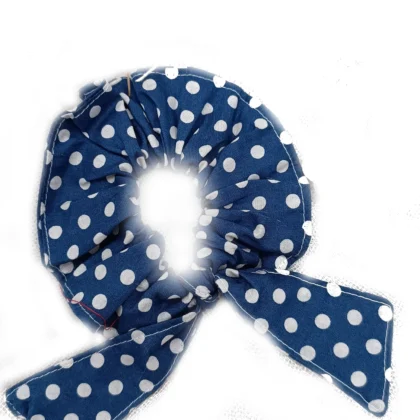 Chouchou ruban bleu jean pois blancs