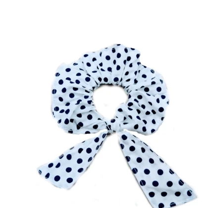 Chouchou ruban blanc pois marine