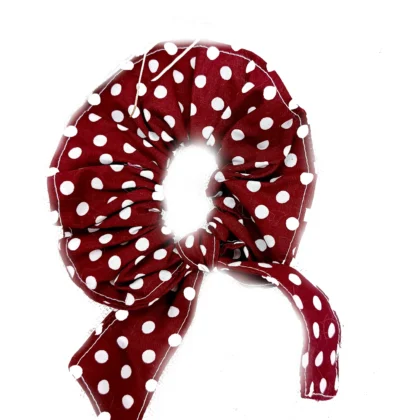 Chouchou ruban bordeaux pois blancs