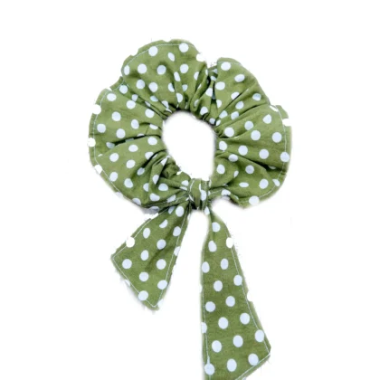Chouchou ruban kaki pois blancs