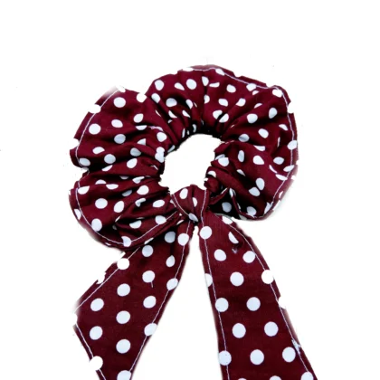 Chouchou ruban marron pois blancs