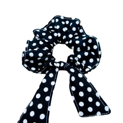Chouchou ruban noir pois blancs