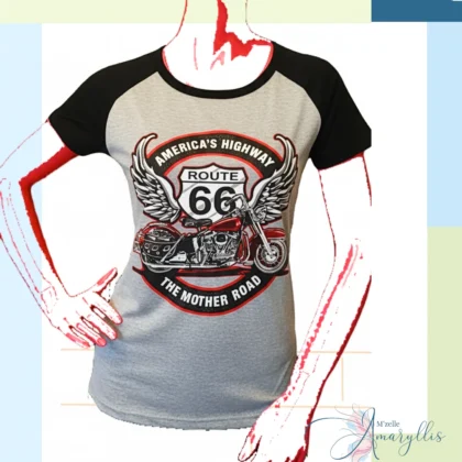 T-shirt Femme Route 66 Vintage Biker – Style Rétro Rockabilly Moto
