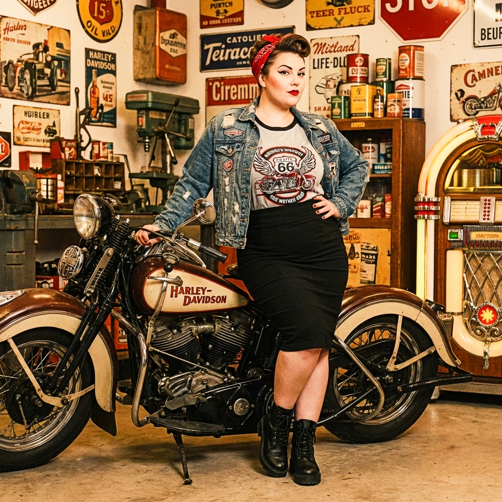 T-shirt Femme Route 66 Vintage Biker – Style Rétro Rockabilly Moto – Image 2