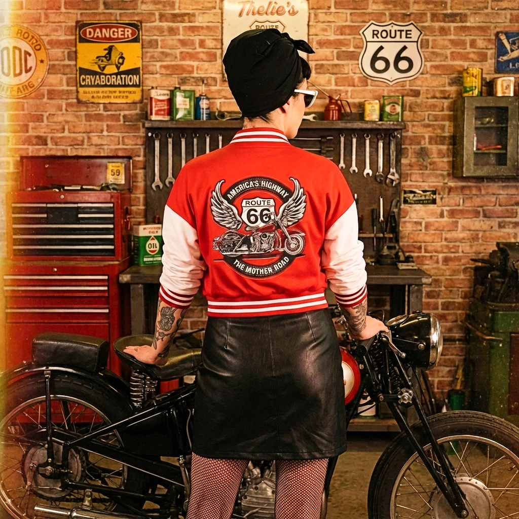 Veste Teddy Vintage Route 66 Pin-Up – L’esprit biker rétro – Image 4