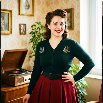 Cardigan vintage hirondelles noir