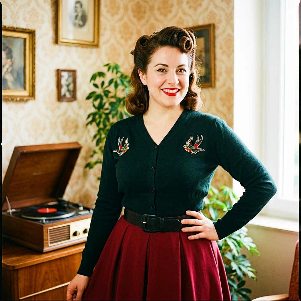 Cardigan vintage hirondelles noir